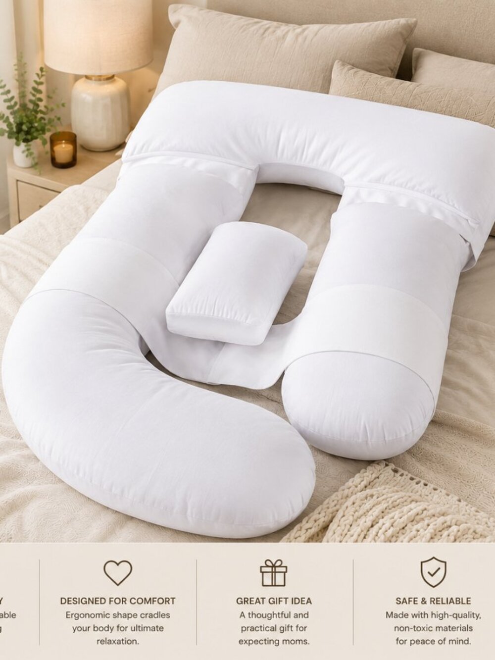 Cheer Collection U Shaped Pregnancy Support Body Pillow with Adjustable Position